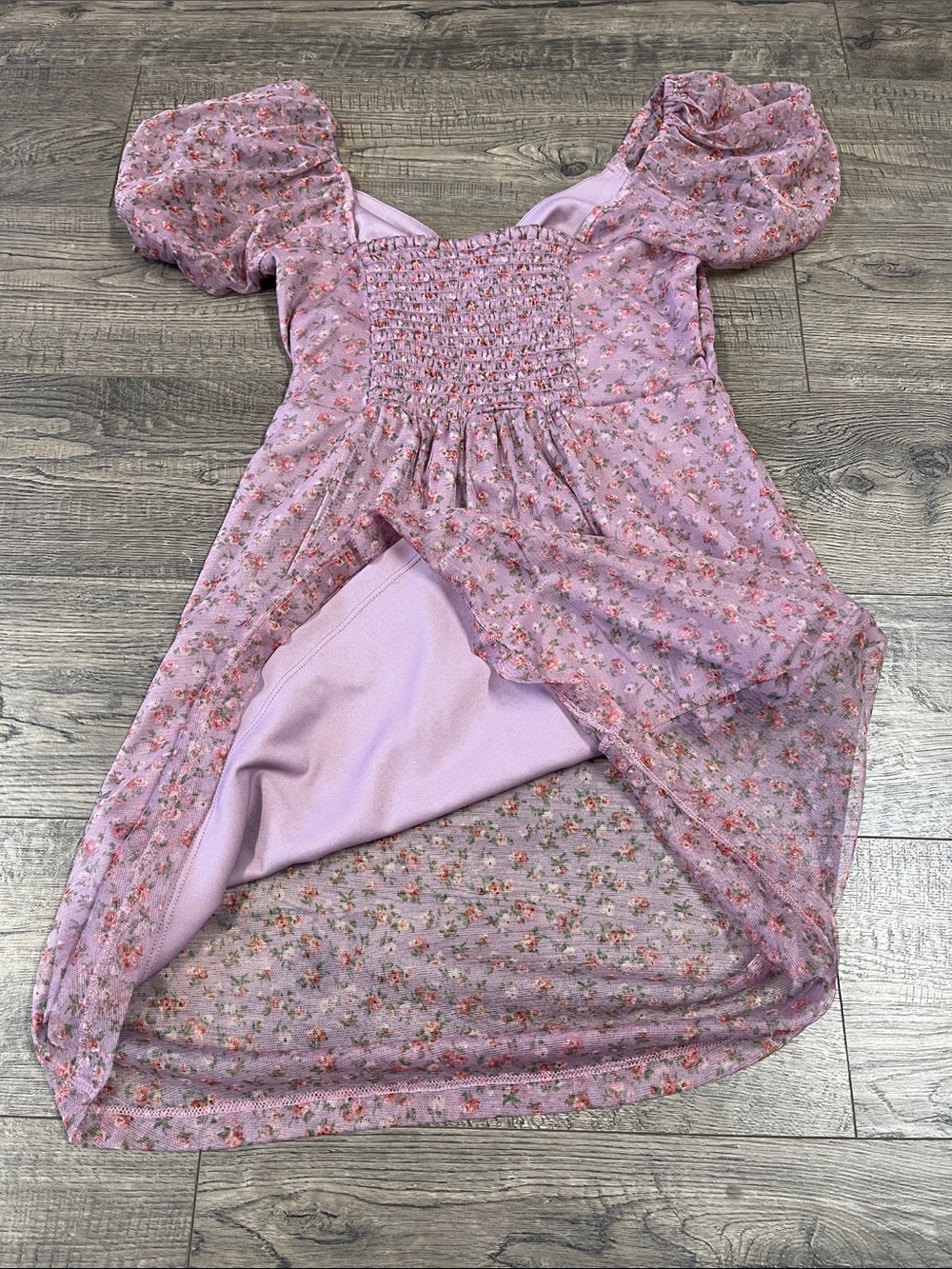 American Eagle Outfitters Pink Floral Mini Dress with Puff Sleeves - Picture 4 of 4